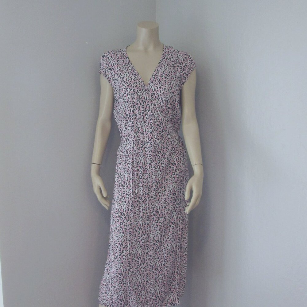 J. CREW Pink & Black Animal Print XL Sleeveless Wrap Around V-Neck Dress